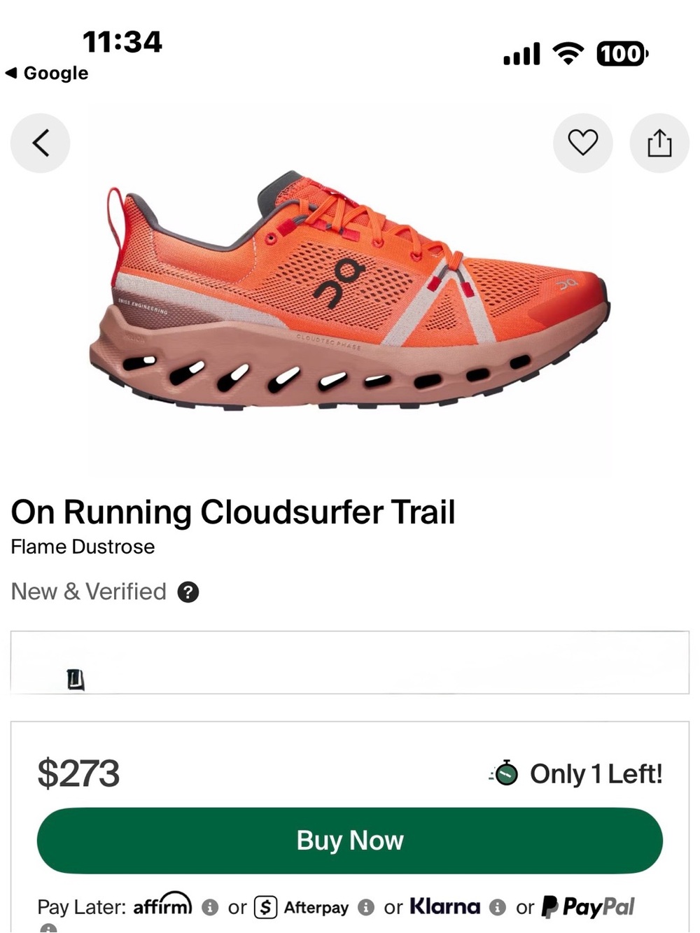 On Running Cloudsurfer Trail Shoe - Flame Dustrose Orange sz 7.5 w new in box ..